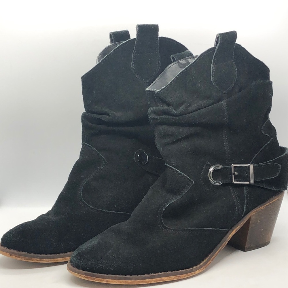 Decree Black Suede Leather Slouch Booties 9